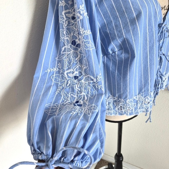 Future Collective Eyelet Floral Peasant Blouse XXL Blue Cotton Boho Cottagecore - Picture 8 of 17